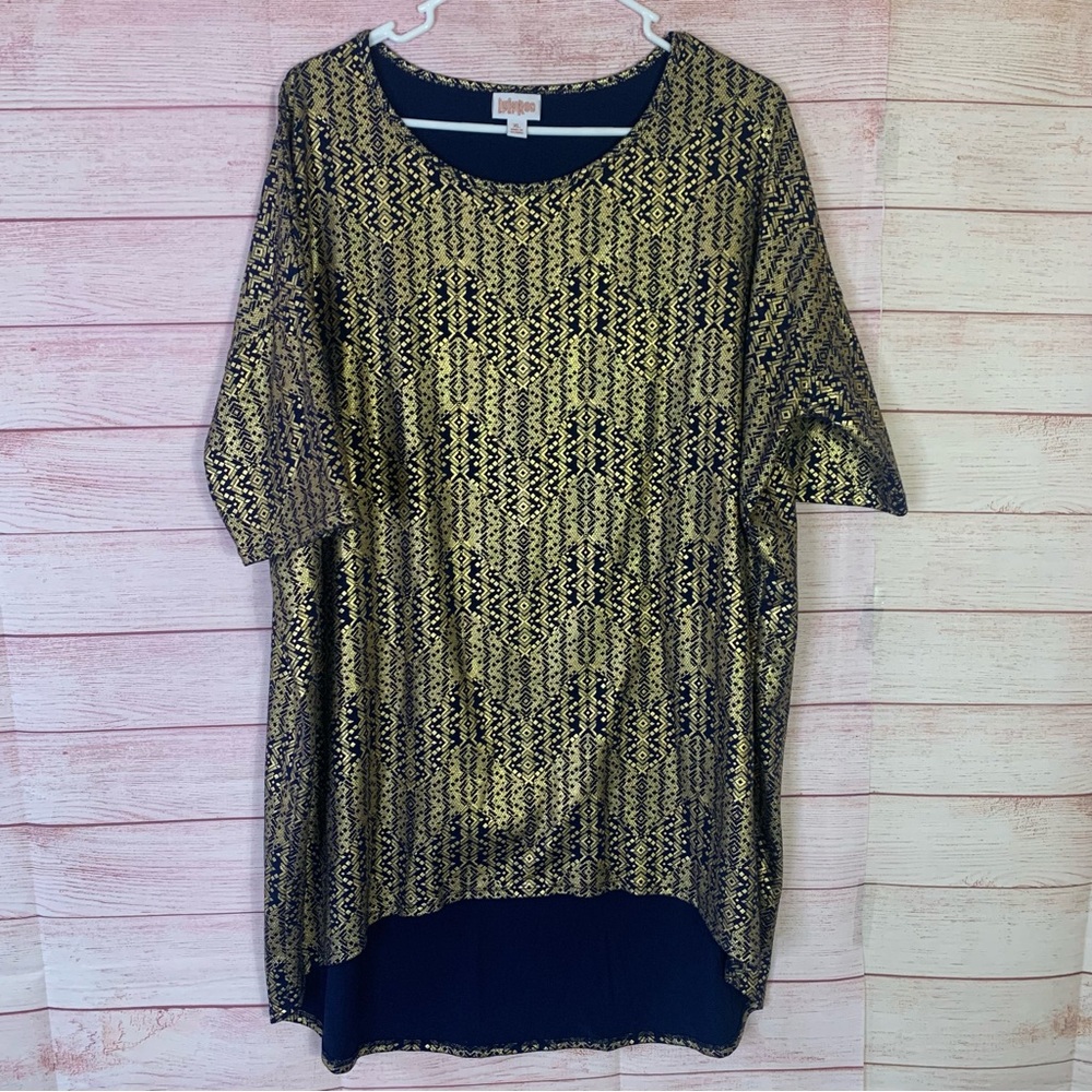 LulaRoe Beautiful Navy Blue Gold Irma Tunic Top Size XL